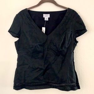 Loft black linen embroidered top